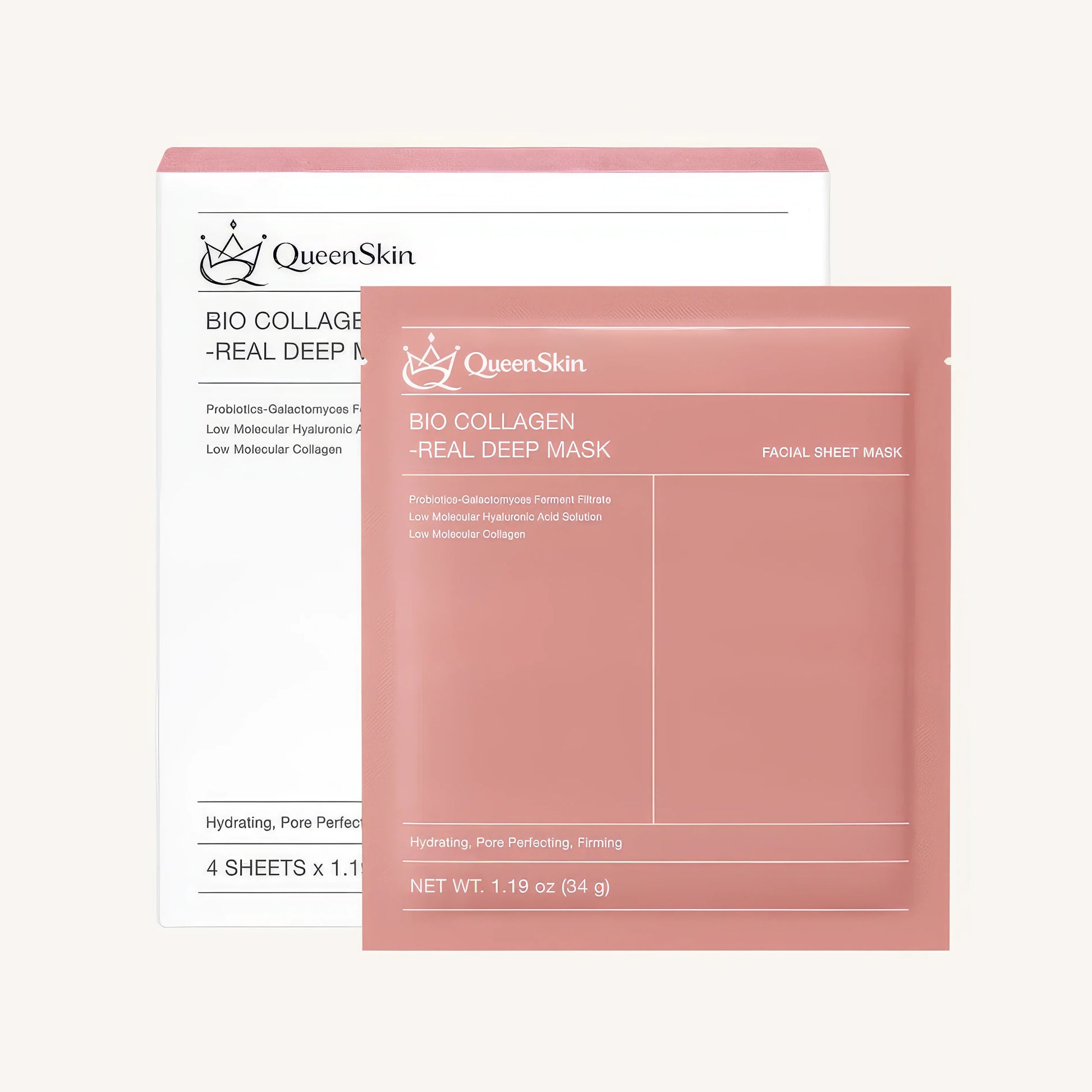 QueenSkin Bio Collagen Real Deep Mask facial sheet mask and box, hydrating skincare product