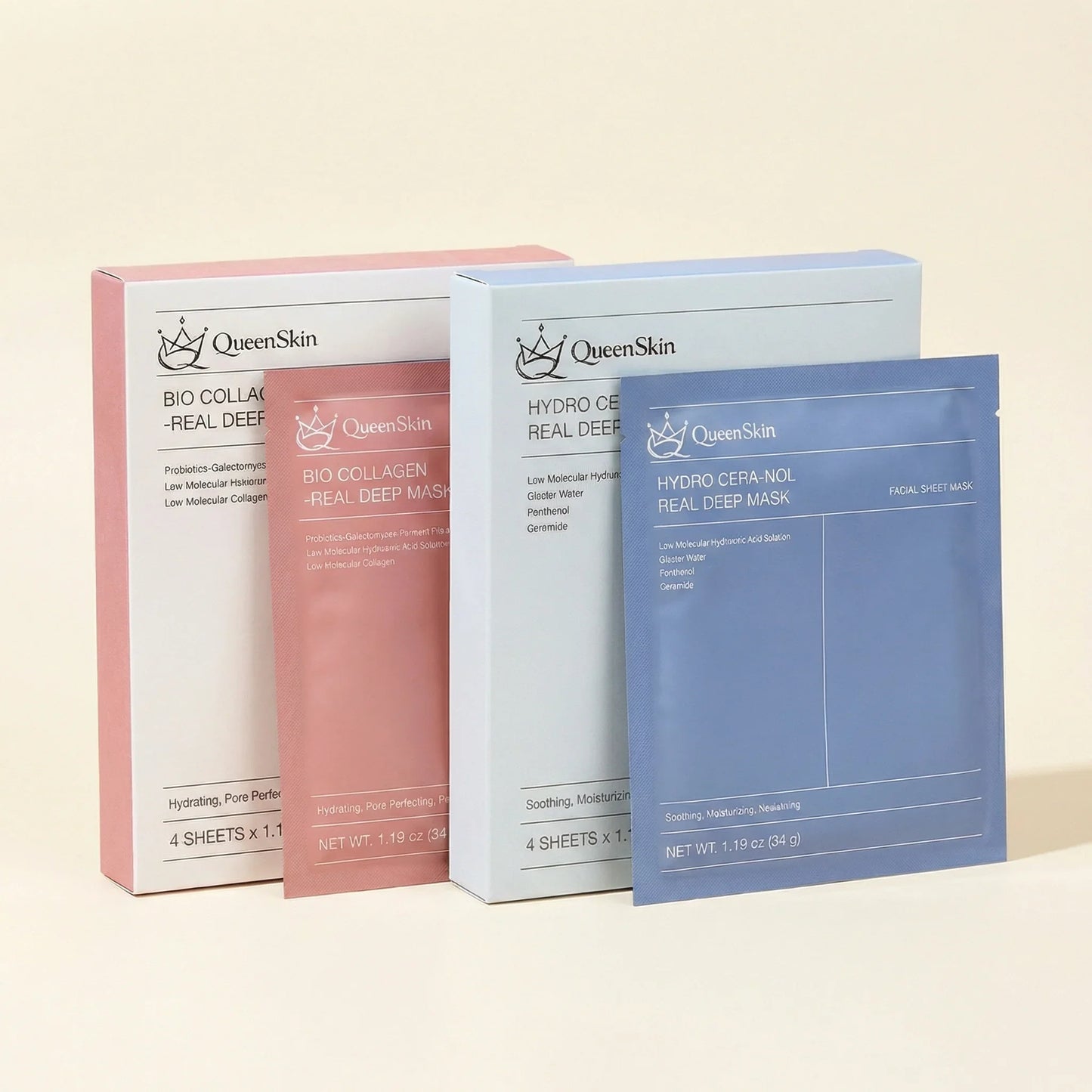 QueenSkin bio collagen and hydro cera-nol real deep mask facial sheet mask packaging