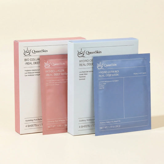 QueenSkin bio collagen and hydro cera-nol real deep mask facial sheet mask packaging