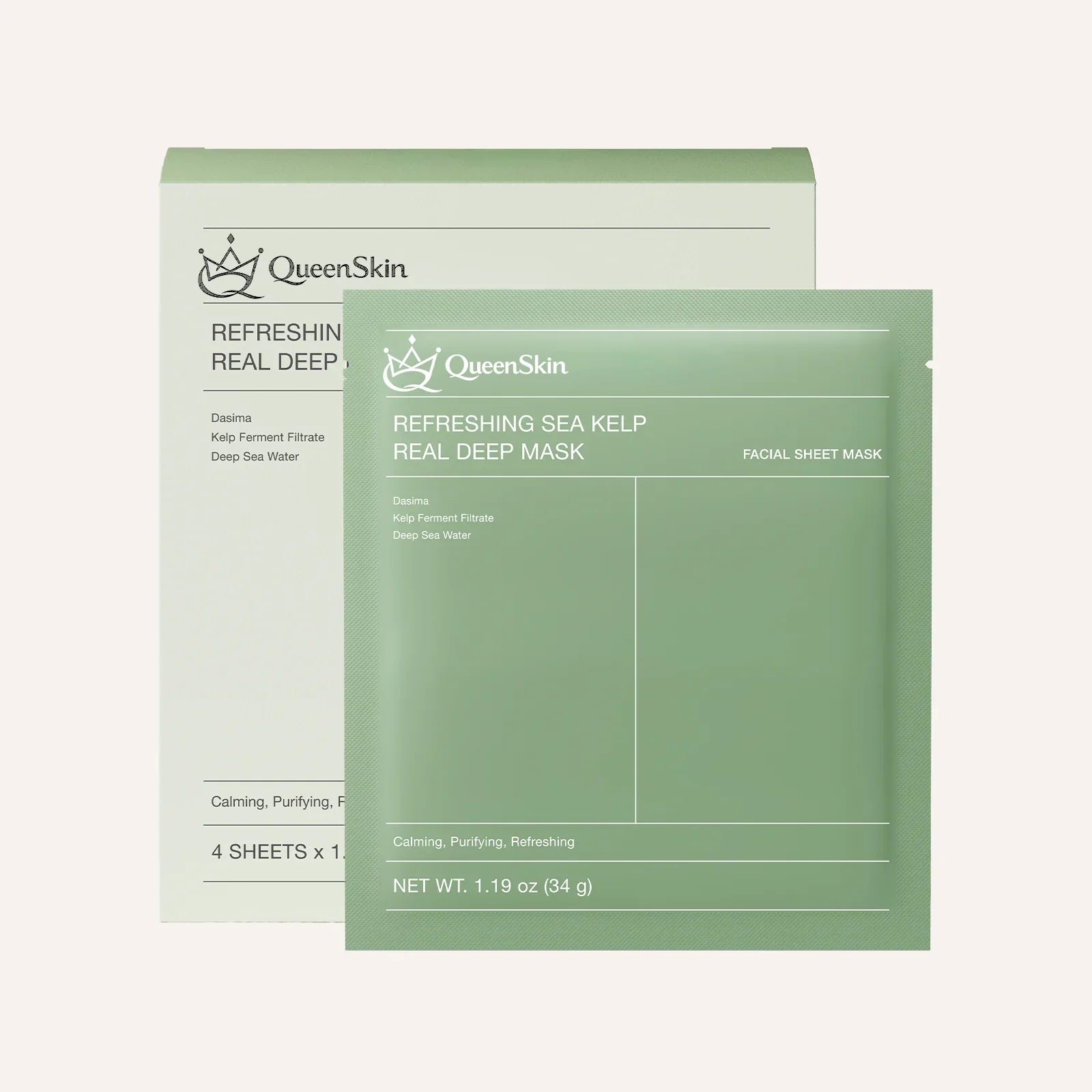 QueenSkin Refreshing Sea Kelp Real Deep Mask green facial sheet mask packaging
